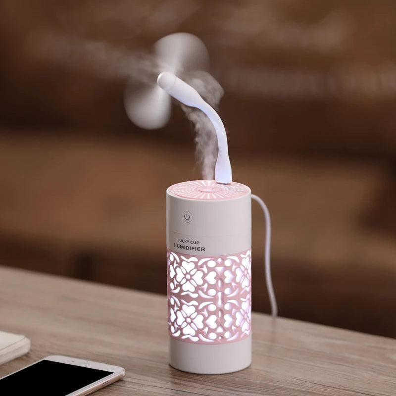 SaengQ 250ml Humidificador de Aire con Lámpara Nocturna LED, Difusor de Aceites Esenciales USB, Mini Vaporizador para Hogar, Oficina y Auto