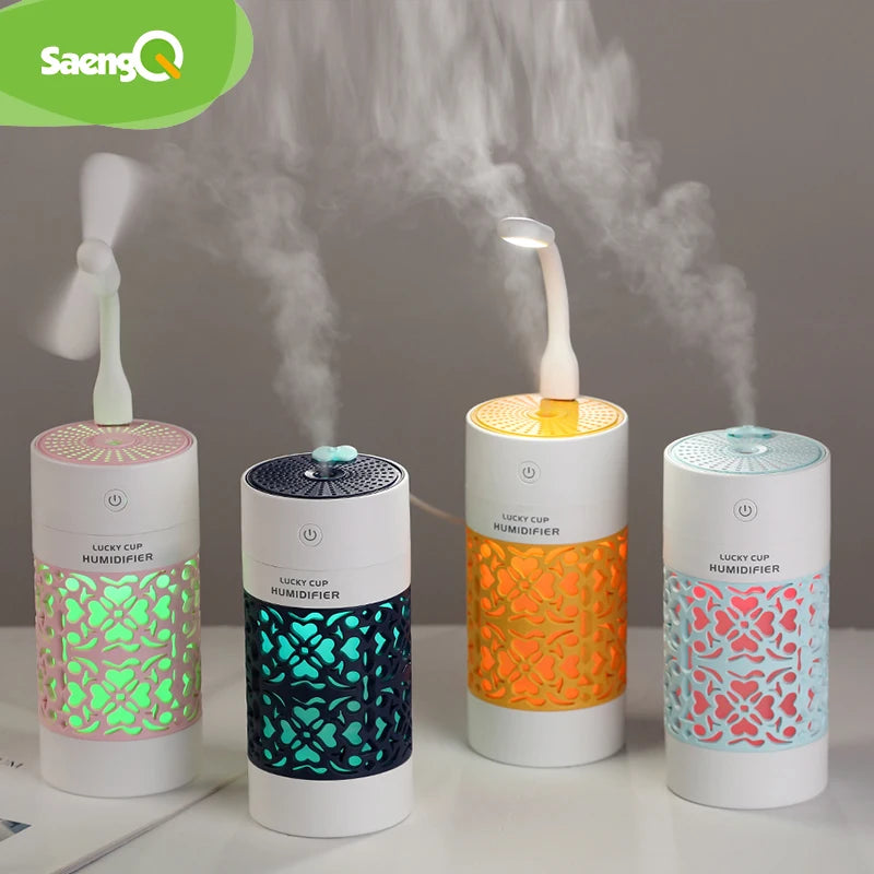 SaengQ 250ml Humidificador de Aire con Lámpara Nocturna LED, Difusor de Aceites Esenciales USB, Mini Vaporizador para Hogar, Oficina y Auto
