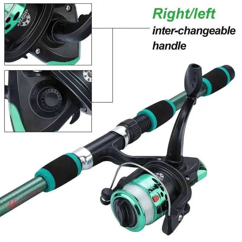 Kit Completo de Pesca BRAVMACK - Caña Telescópica 1.8m con Carrete Giratorio, Señuelos y Accesorios