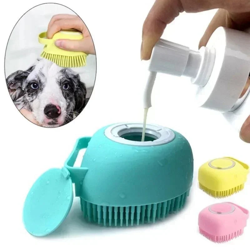 Cepillo de Baño de Silicona 2 en 1 para Mascotas - Dispensador de Champú para Perros y Gatos
