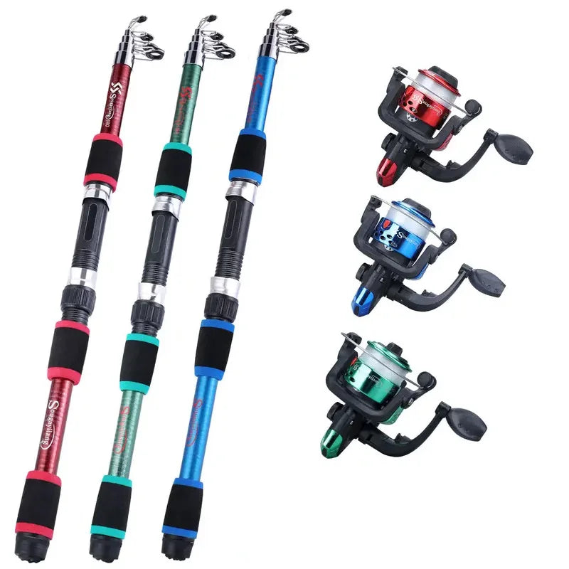 Kit Completo de Pesca BRAVMACK - Caña Telescópica 1.8m con Carrete Giratorio, Señuelos y Accesorios