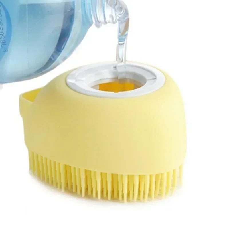 Cepillo de Baño de Silicona 2 en 1 para Mascotas - Dispensador de Champú para Perros y Gatos